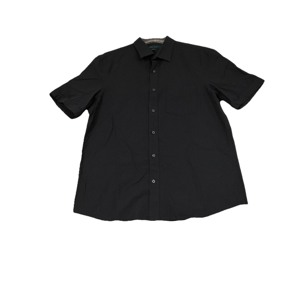 Perry Ellis Y2K Textured Slim Fit Short Sleeve Black Button Up Shirt Sz L